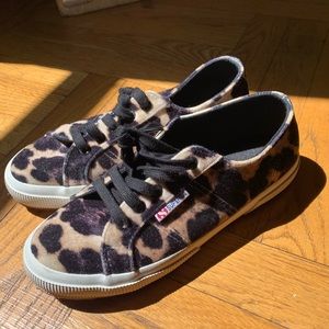 Leopard print velvet superga sneakers